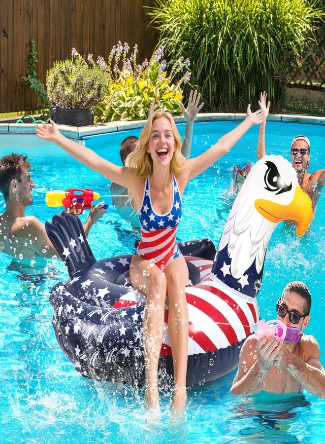 Halovin Patriotic American Flag Eagle Pool Float - 4th of July Pool Floats,Funny Bird Animal Bald Eagle Beach Water Lake Boat Recliner Adult Kids Toy,Fourth of July Swimming Party Ride Large Inflatable Raft - Image 5