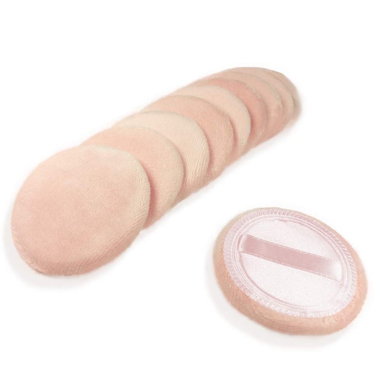 10pcs Powder Puff Cotton Cosmetic Face Makeup Powder Puffs Pads with Ribbon for Loose and Foundation 236 inch Beige