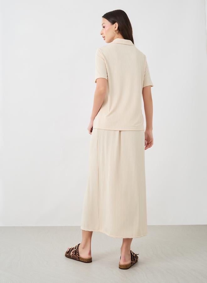Take Two Take Two Ribbed Contrast Button Detail Polo T-Shirt and Skirt Co-Ords  - Image 5