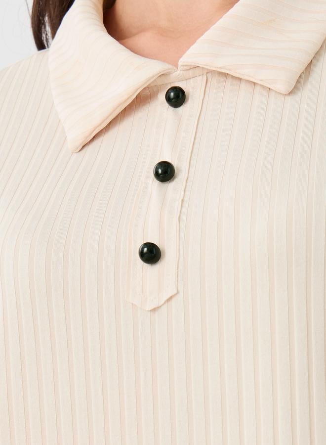 Take Two Take Two Ribbed Contrast Button Detail Polo T-Shirt and Skirt Co-Ords  - Image 3