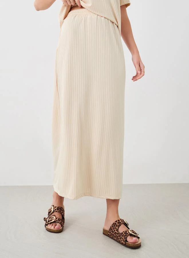 Take Two Take Two Ribbed Contrast Button Detail Polo T-Shirt and Skirt Co-Ords