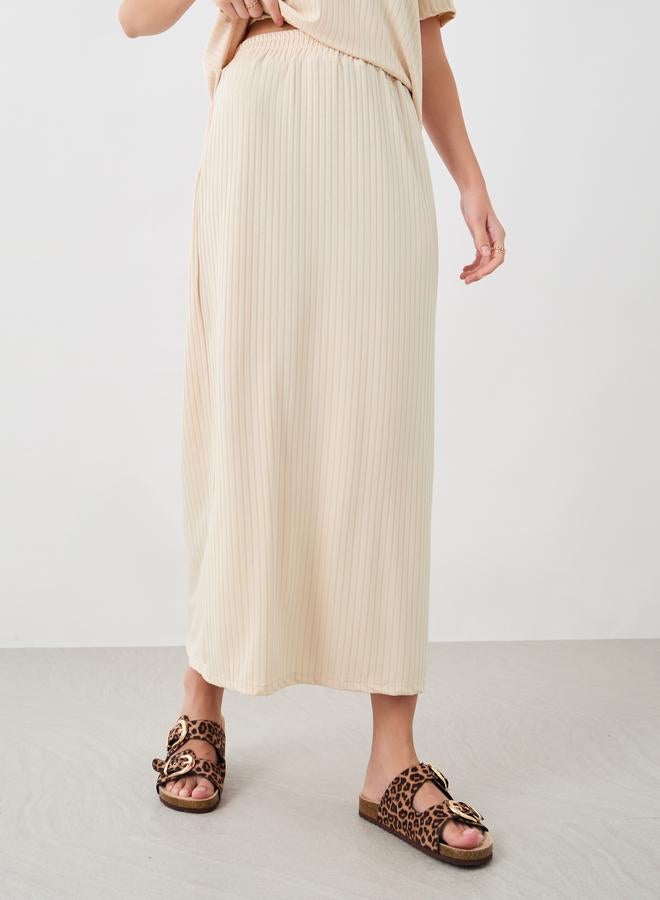 Take Two Take Two Ribbed Contrast Button Detail Polo T-Shirt and Skirt Co-Ords  - Image 4