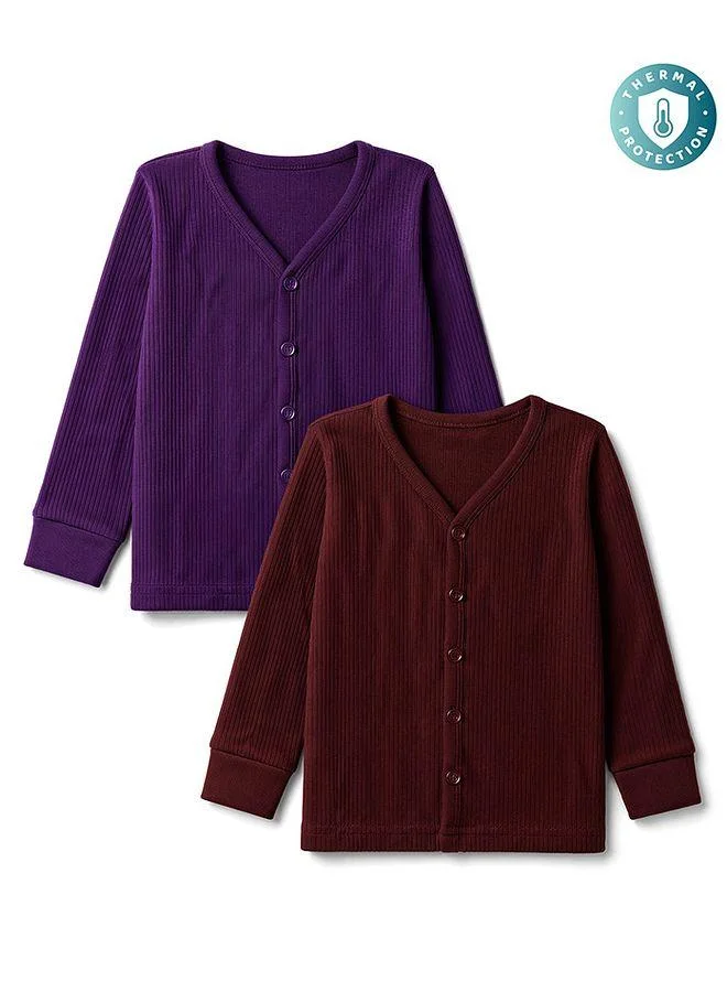 Babyhug Babyhug Knit Full Sleeves Solid Thermal Inner Wear Vest (Pack of 2) - Purple & Maroon