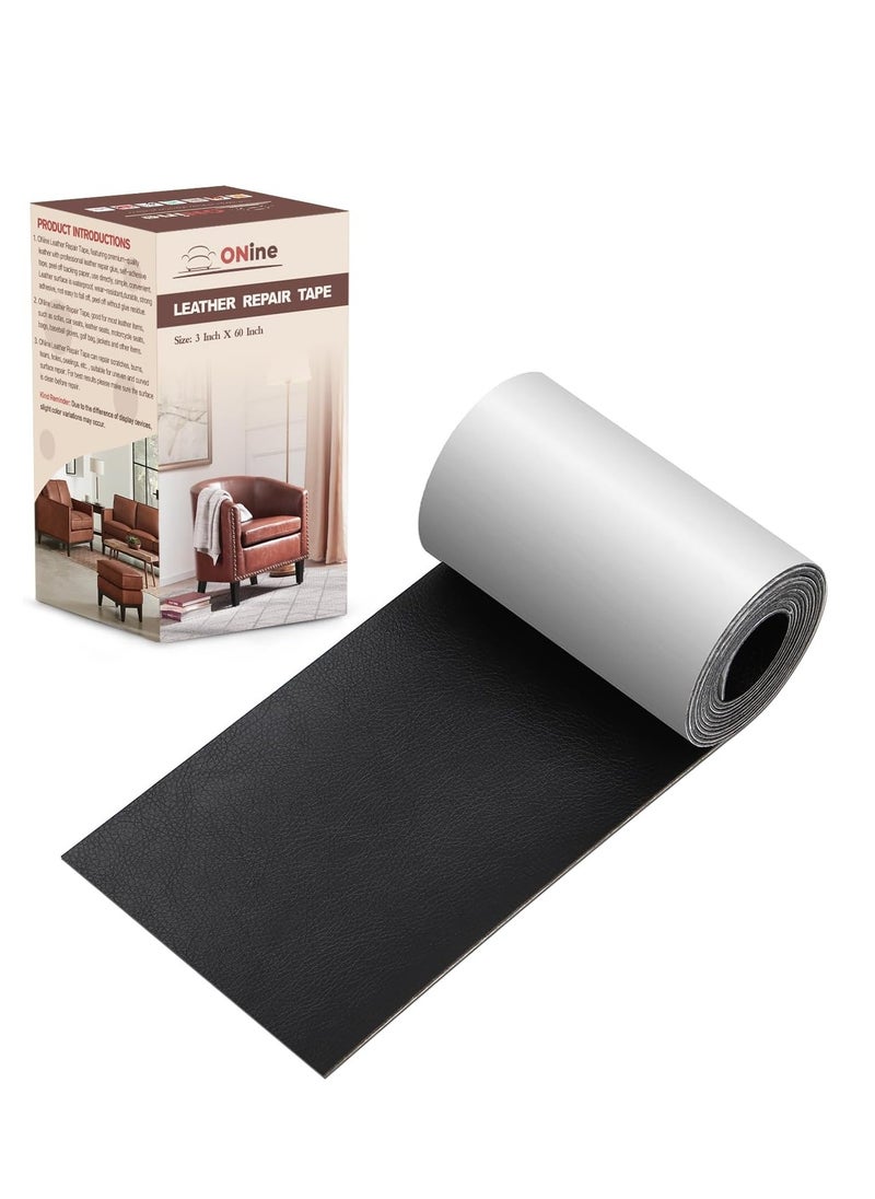 ONine - ONine Leather Repair Patch，Leather Repair Tape, 3 x 60 inches Leather Repair Patch for Furniture,Vinyl Repair Kit，Leather Couch Patch，for Sofas, Furniture, Car Seats, Office Chairs(Black) - Image 1