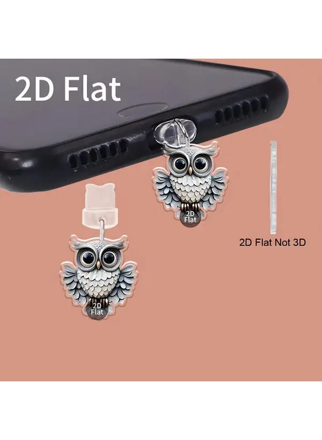 قطعتان غطاء غبار لهاتف بمنفذ البرق من الأكريليك المسطح بصورة بومة لطيفة ثنائية الأبعاد، هدية مثالية - Image 1