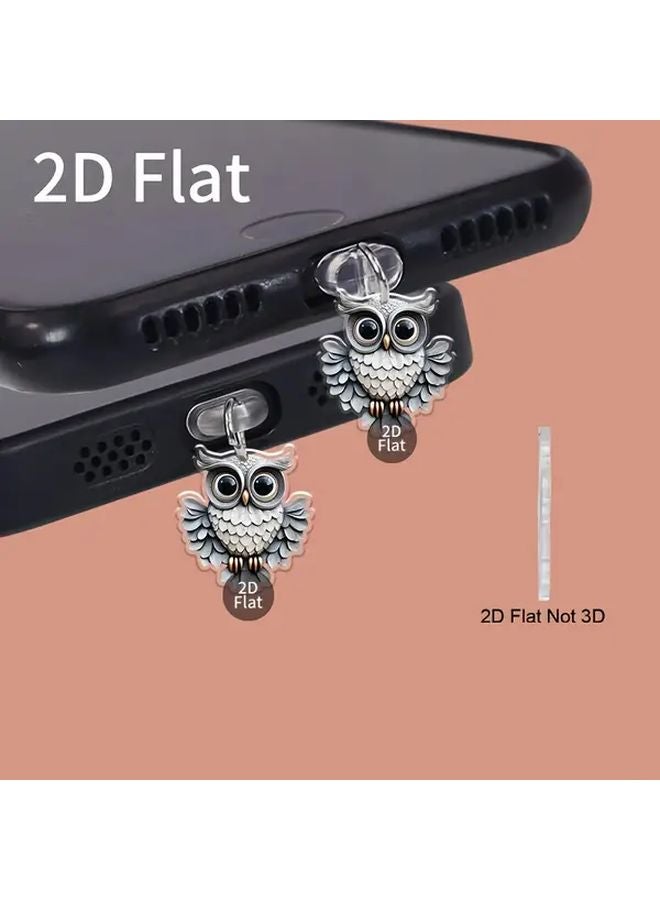 قطعتان غطاء غبار لهاتف بمنفذ البرق من الأكريليك المسطح بصورة بومة لطيفة ثنائية الأبعاد، هدية مثالية - Image 2