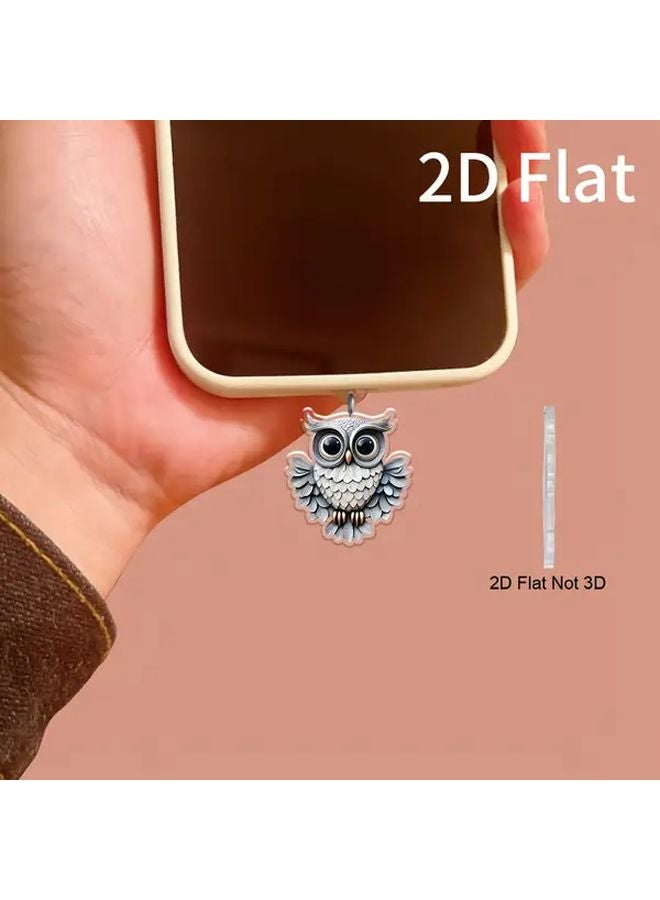 قطعتان غطاء غبار لهاتف بمنفذ البرق من الأكريليك المسطح بصورة بومة لطيفة ثنائية الأبعاد، هدية مثالية - Image 5