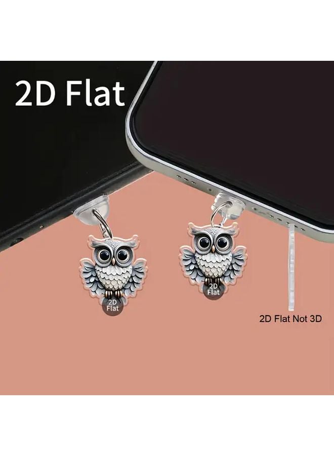 قطعتان غطاء غبار لهاتف بمنفذ البرق من الأكريليك المسطح بصورة بومة لطيفة ثنائية الأبعاد، هدية مثالية - Image 4