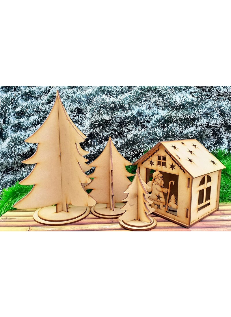 Forty Wings Forty Wings 1 Pcs Light Up Wooden House and Tree Combo Set for Christmas Xmas Decoration Table Centerpiece for Christmas 