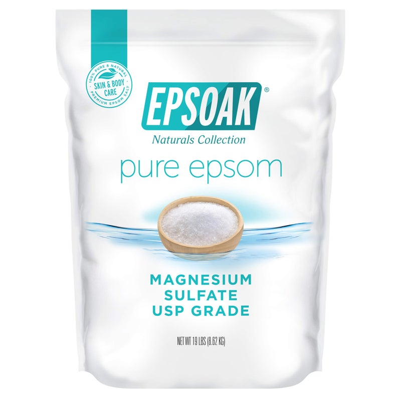 Epsoak ملح إبسوم إبسوك 19 رطل. كبريتات المغنيسيوم USP، أكياس ملح إبسوم بالجملة قابلة لإعادة الإغلاق بدون رائحة، مصنوعة في الولايات المتحدة الأمريكية، معتمدة خالية من القسوة - Image 1