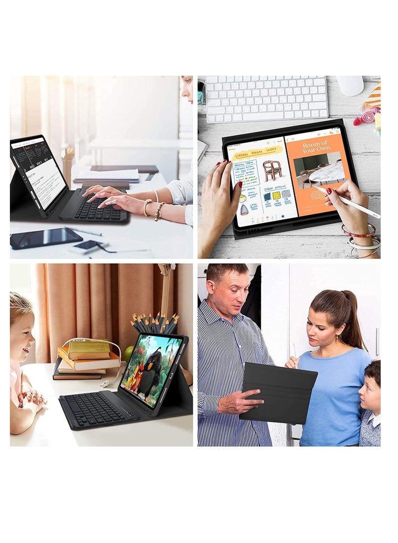 جراب جلدي مع لوحة مفاتيح 10.9 بوصة 2022 جراب حامل فوليو من الجيل العاشر لجهاز iPad Pro لوحة مفاتيح قابلة للفصل مع حامل أقلام أسود - Image 5