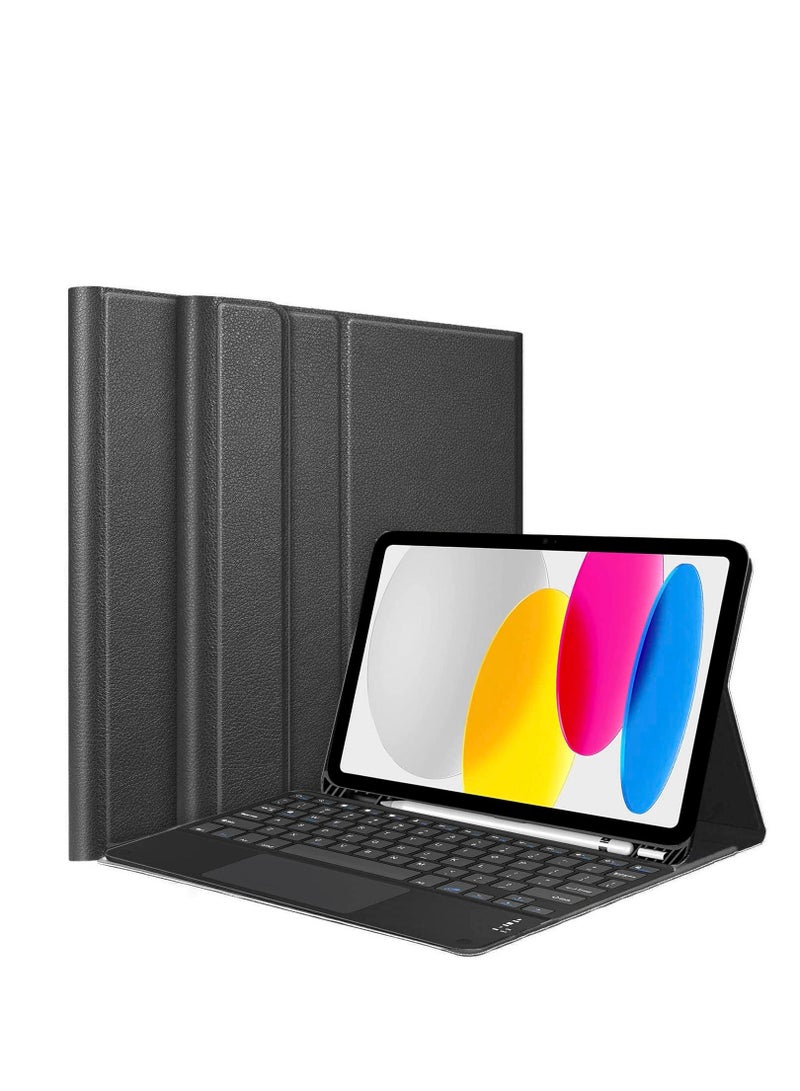 جراب جلدي مع لوحة مفاتيح 10.9 بوصة 2022 جراب حامل فوليو من الجيل العاشر لجهاز iPad Pro لوحة مفاتيح قابلة للفصل مع حامل أقلام أسود - Image 3