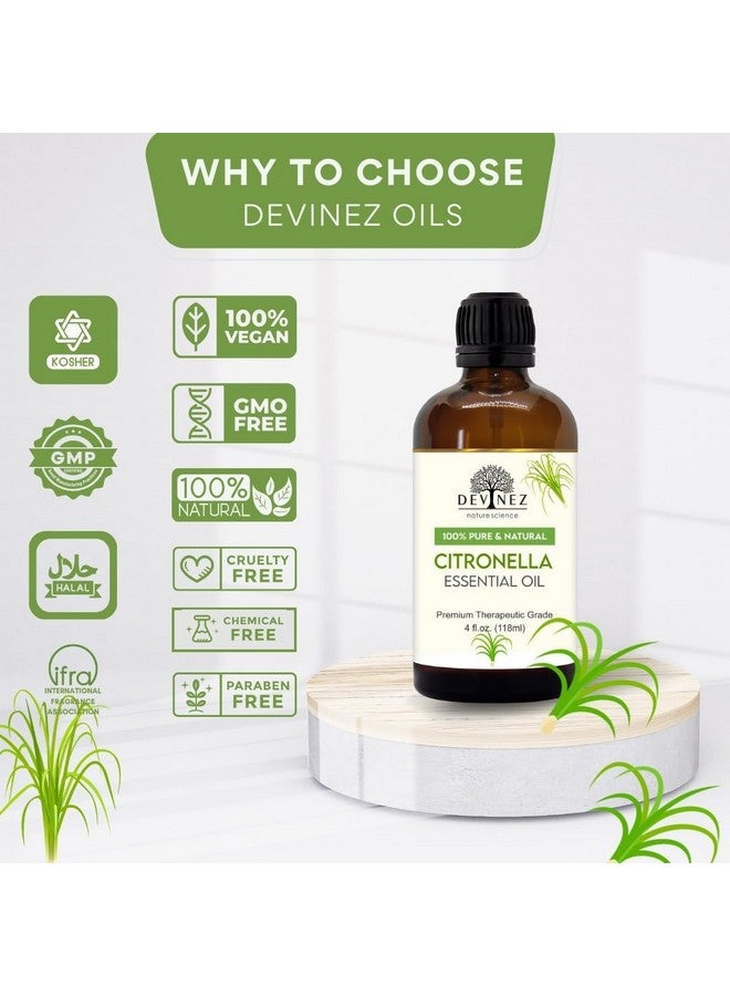 ديفينيز زيت سيترونيلا العطري المعتمد من ديفينيز مع قطارة ممتازة - درجة علاجية، زيت طبيعي نقي 100% غير مخفف للعلاج بالروائح، وأجهزة نشر الروائح، وصناعة الشموع والعناية بالبشرة والشعر (118 مل) - Image 2