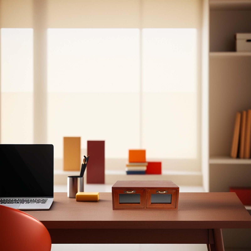 Wooden Monitor Stand With Dual Acrylic Laptop Riser For Office Desk Storage Organizer - Image 5