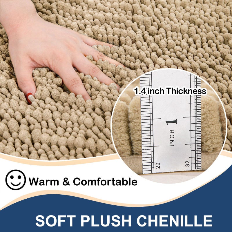 Arotive Arotive Luxury Chenille Toilet Rugs U-Shaped  Extra Soft Thick Absorbent Toilet Mat  Non-Slip Shaggy Plush Contour Bathroom Rugs  Machine Wash Dry Bath Rug Mat for Toilet Base 24""x24""  Beige  - Image 1