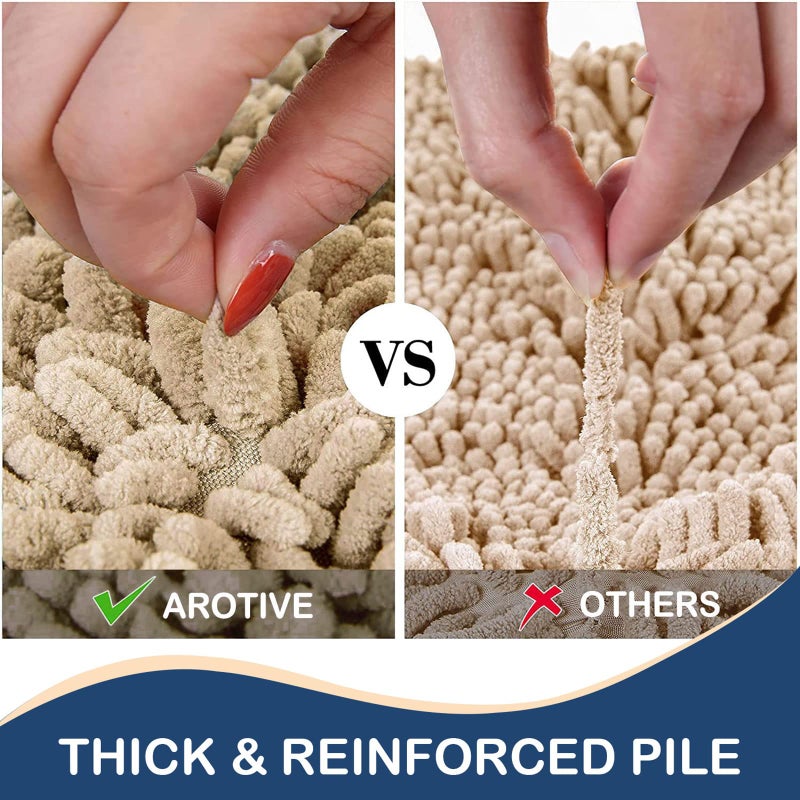 Arotive Arotive Luxury Chenille Toilet Rugs U-Shaped  Extra Soft Thick Absorbent Toilet Mat  Non-Slip Shaggy Plush Contour Bathroom Rugs  Machine Wash Dry Bath Rug Mat for Toilet Base 24""x24""  Beige  - Image 4