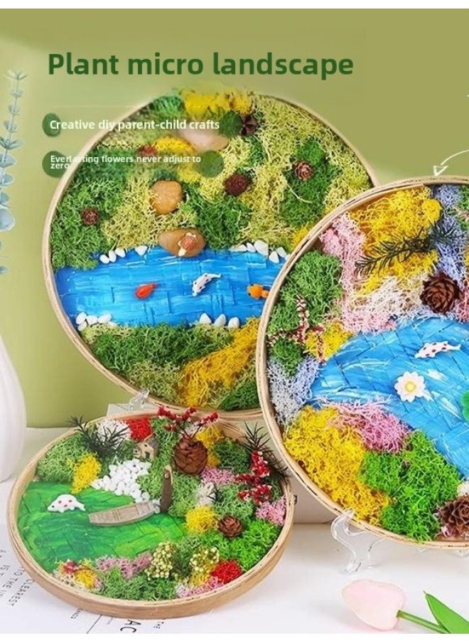 Labor Day Immortal Moss Painting Material Bag Bamboo Basket Handmade DIY Bamboo Frame Creative Plant Green Plant Photo Frame Group Building-Color:22cm Bamboo Plaque Model Qu Xiang Tian Ge  - Image 3