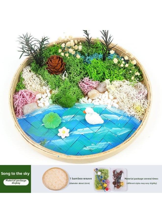 Labor Day Immortal Moss Painting Material Bag Bamboo Basket Handmade DIY Bamboo Frame Creative Plant Green Plant Photo Frame Group Building-Color:22cm Bamboo Plaque Model Qu Xiang Tian Ge  - Image 1
