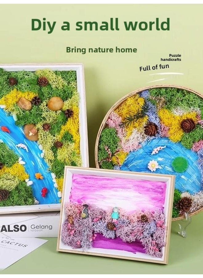 Labor Day Immortal Moss Painting Material Bag Bamboo Basket Handmade DIY Bamboo Frame Creative Plant Green Plant Photo Frame Group Building-Color:22cm Bamboo Plaque Model Qu Xiang Tian Ge  - Image 2