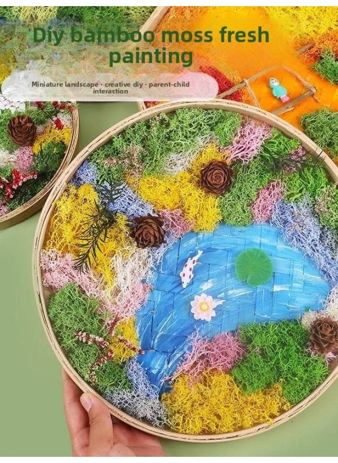 Labor Day Immortal Moss Painting Material Bag Bamboo Basket Handmade DIY Bamboo Frame Creative Plant Green Plant Photo Frame Group Building-Color:22cm Bamboo Plaque Model Qu Xiang Tian Ge  - Image 5