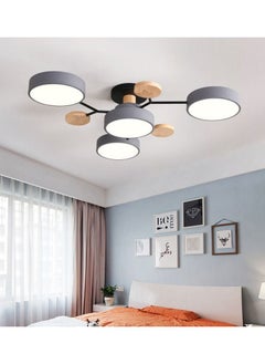Generic 4 Head LED Ceiling Lights Modern Nordic Round Lamp Wooden Home Living Room Bedroom Lustre Lamp Mounted Lighting Fixture chandelier, Grey  - Image 1