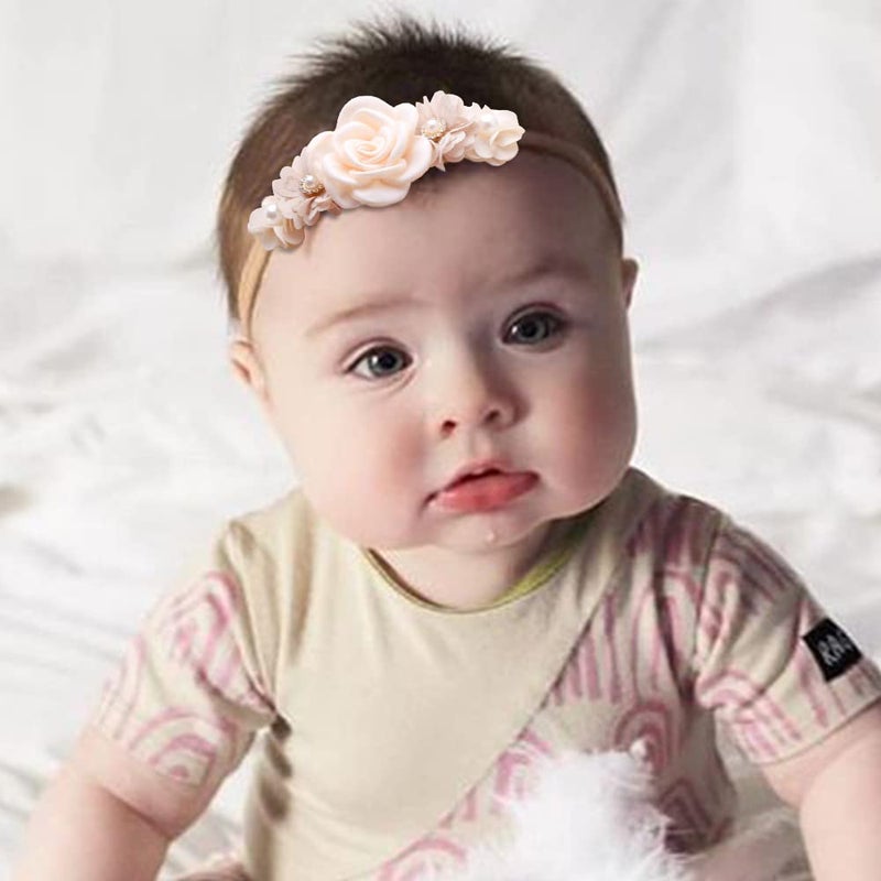 Mealah Baby Girls FlowerHeadband ElasticNylon Hairbands Floral Crown for Newborn Infant Toddler Pack of 3 - Image 5