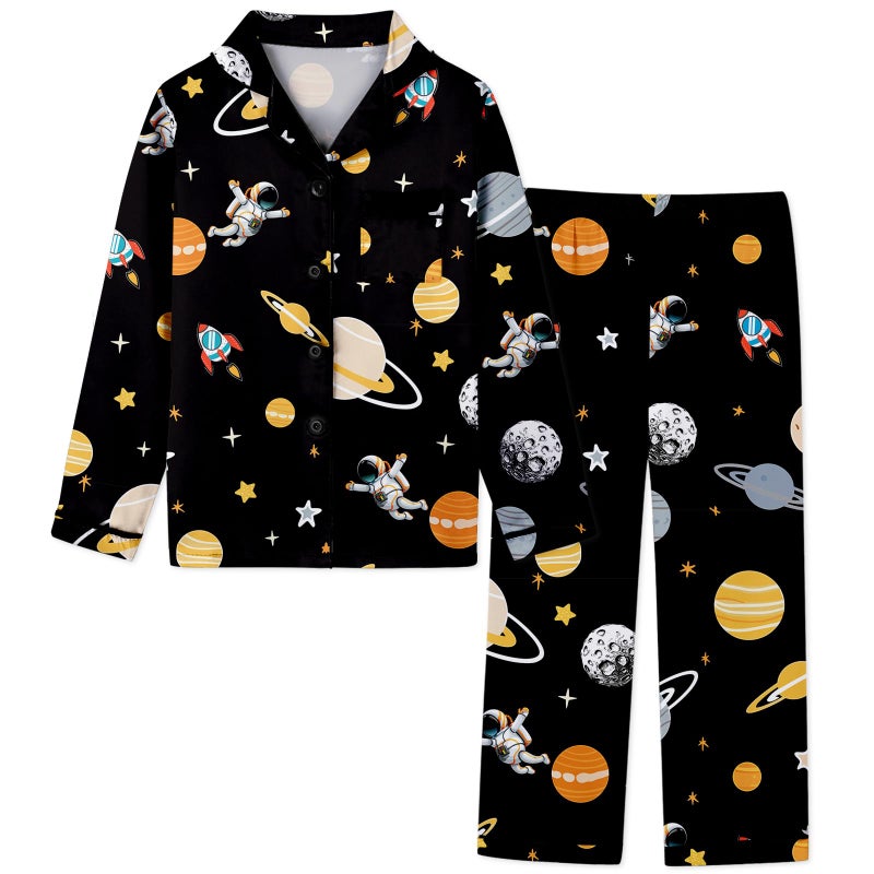 Schbbbta Boys Pajamas Sets Long Sleeve Sleepwear 2-Piece Pjs Set, Black Astronaut, 9-10 Years - Image 1