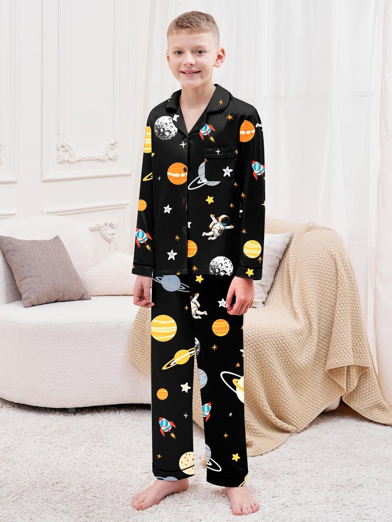 Schbbbta Boys Pajamas Sets Long Sleeve Sleepwear 2-Piece Pjs Set, Black Astronaut, 9-10 Years - Image 2