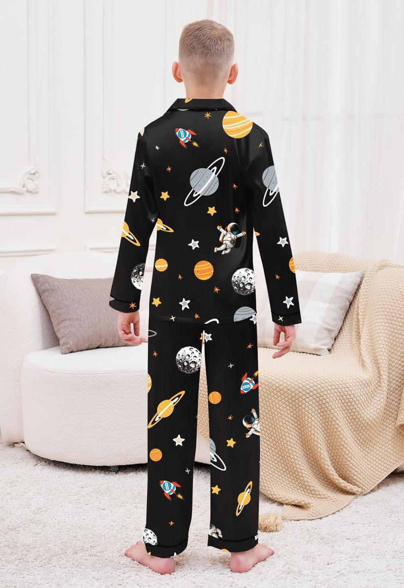 Schbbbta Boys Pajamas Sets Long Sleeve Sleepwear 2-Piece Pjs Set, Black Astronaut, 9-10 Years - Image 4