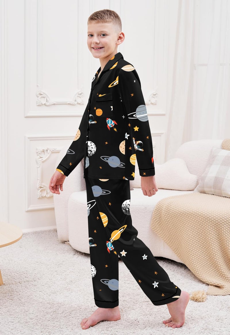 Schbbbta Boys Pajamas Sets Long Sleeve Sleepwear 2-Piece Pjs Set, Black Astronaut, 9-10 Years - Image 3
