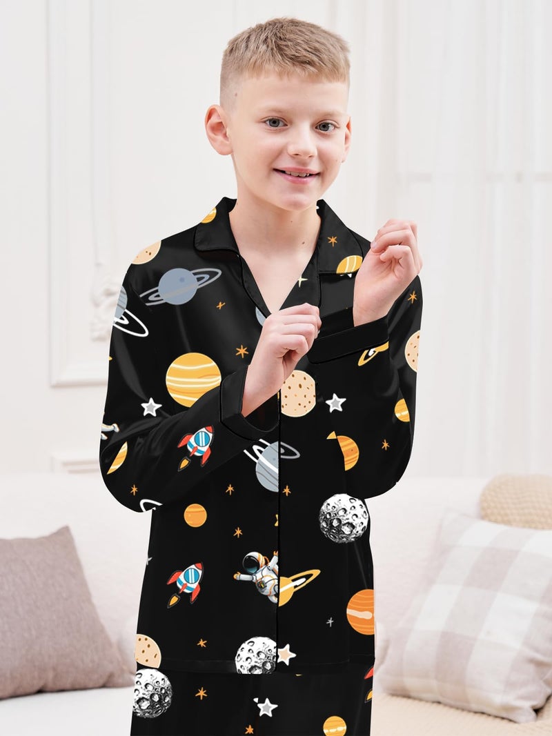 Schbbbta Boys Pajamas Sets Long Sleeve Sleepwear 2-Piece Pjs Set, Black Astronaut, 9-10 Years - Image 5