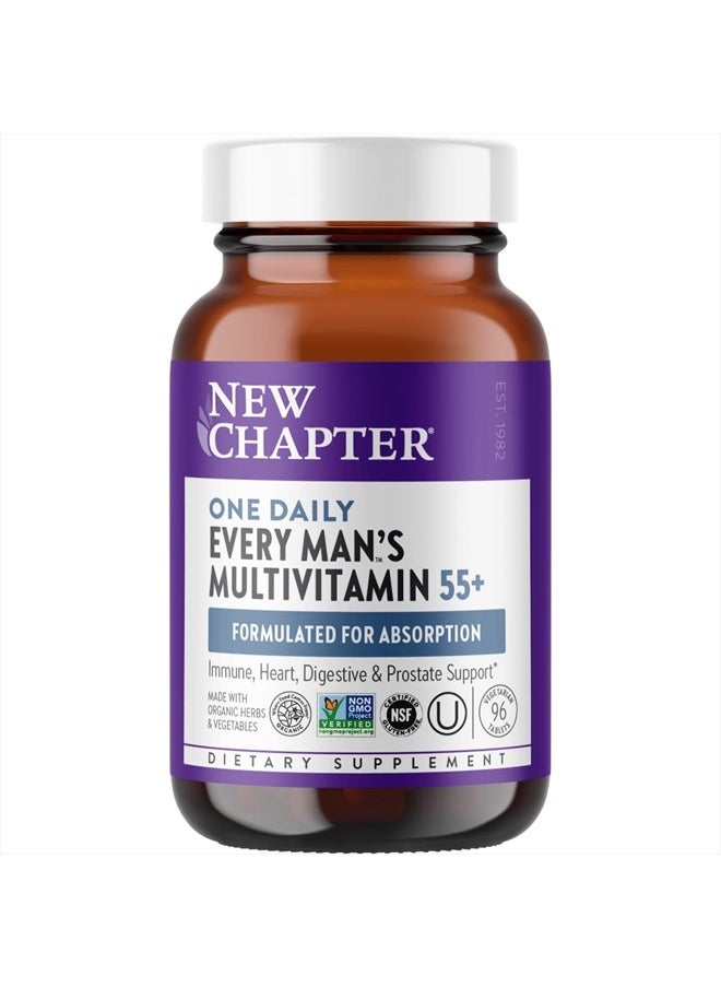 New Chapter - Men's Multivitamin 50 Plus for Brain, Heart, Digestive, Prostate & Immune Support with 20+ Nutrients + Astaxanthin - Every Man's One Daily 55+, Gentle on The Stomach - 96 ct - Image 1