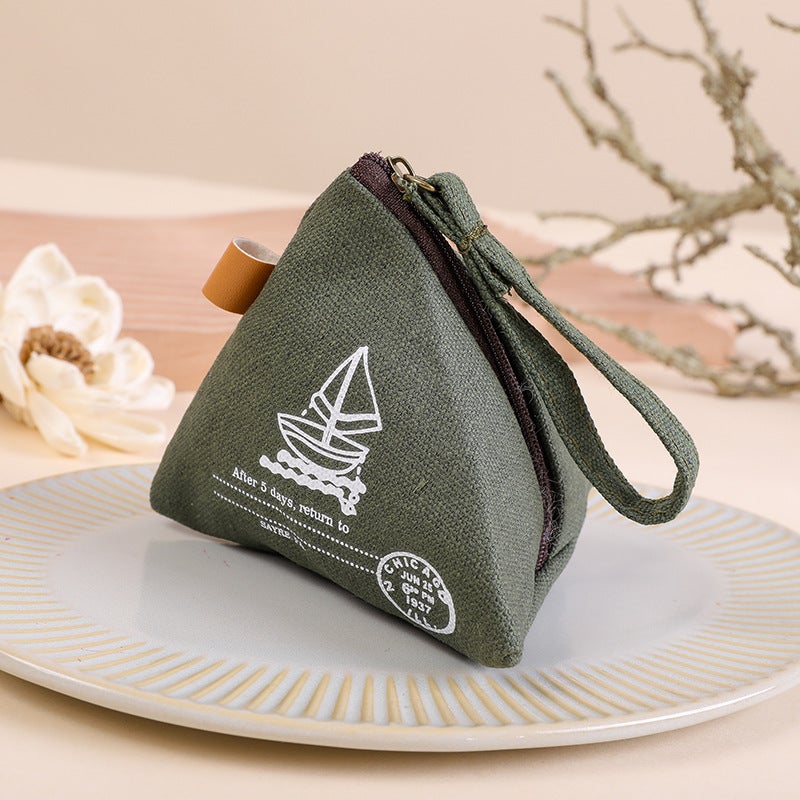 Cute Korean Creative Dumpling Coin Purse Canvas Retro Gift Key Pouch Sailboat 