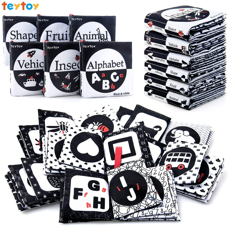 Teytoy My First Soft Book  6 Pcs Nontoxic Fabric Cloth Activity Crinkle Black And White Books For Infants Boys And Girls Early Educational Toys Perfect For Baby Shower - Image 1