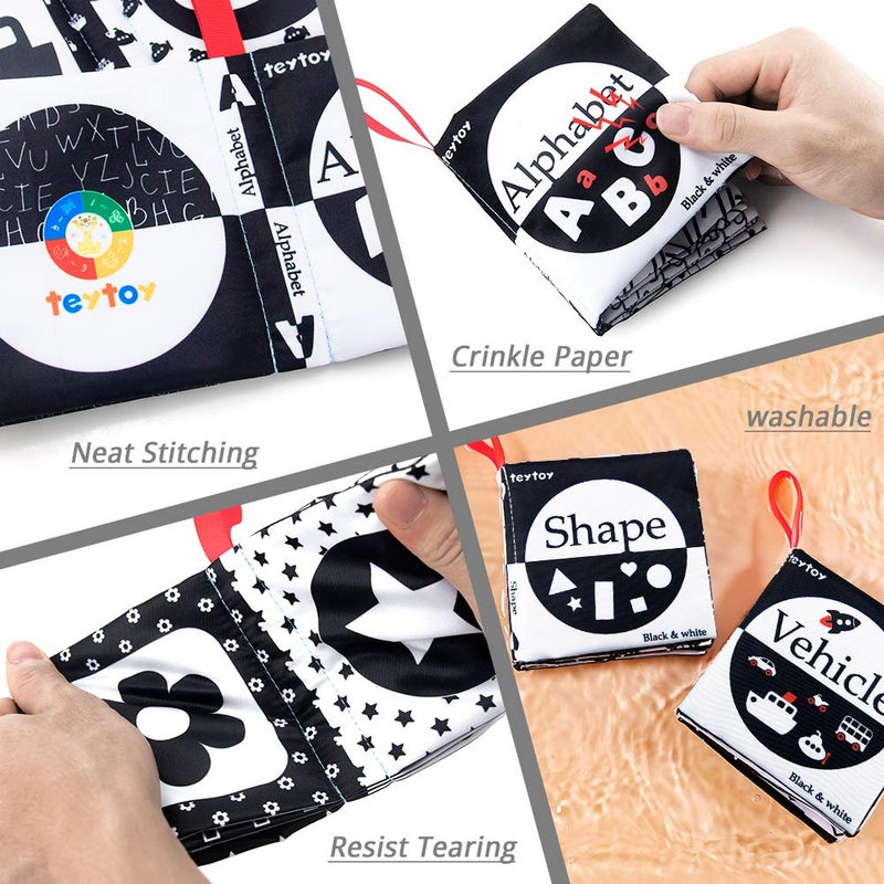 Teytoy My First Soft Book  6 Pcs Nontoxic Fabric Cloth Activity Crinkle Black And White Books For Infants Boys And Girls Early Educational Toys Perfect For Baby Shower - Image 5