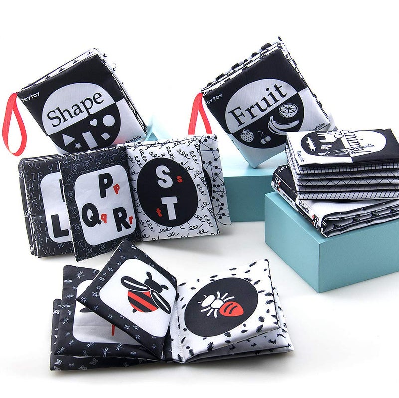 Teytoy My First Soft Book  6 Pcs Nontoxic Fabric Cloth Activity Crinkle Black And White Books For Infants Boys And Girls Early Educational Toys Perfect For Baby Shower - Image 3