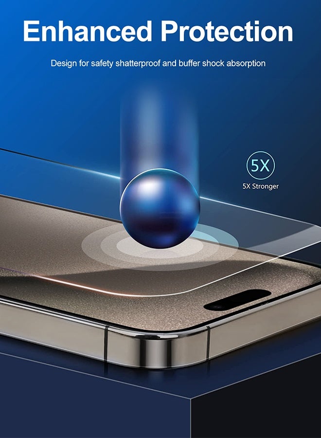 Tersely [2+2] 2Pack Tempered Glass Screen Protector for iPhone 15 Pro Max [6.7 inch] with 2Pack Camera Lens Protector and Installation Alignment Frame Premium HD Case Friendly Film for Apple iPhone - Image 5