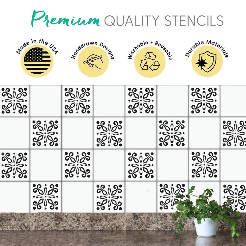 I Like That Lamp Pack of 4 Tile Stencil Set (6 x 6 inches), Mexican Pattern, Reusable Stencils for Painting Floors/Walls/Furniture, Fits 6â€ x 6â€ Tiles, DIY Talavera Mosaic Home Decor, Made in USA - Image 5