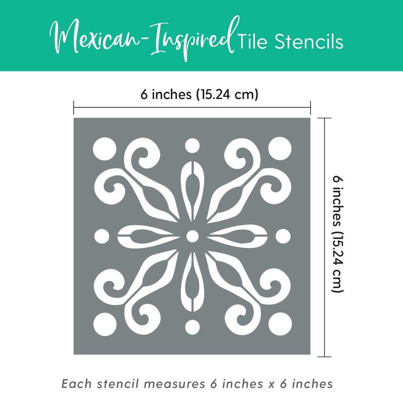 I Like That Lamp Pack of 4 Tile Stencil Set (6 x 6 inches), Mexican Pattern, Reusable Stencils for Painting Floors/Walls/Furniture, Fits 6â€ x 6â€ Tiles, DIY Talavera Mosaic Home Decor, Made in USA - Image 3