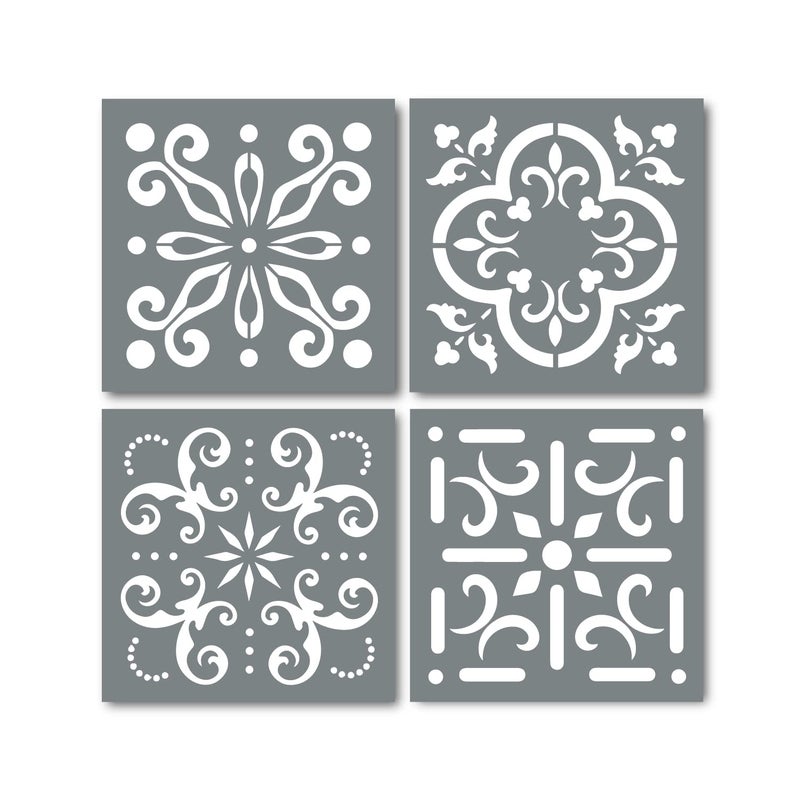 I Like That Lamp Pack of 4 Tile Stencil Set (6 x 6 inches), Mexican Pattern, Reusable Stencils for Painting Floors/Walls/Furniture, Fits 6â€ x 6â€ Tiles, DIY Talavera Mosaic Home Decor, Made in USA - Image 1