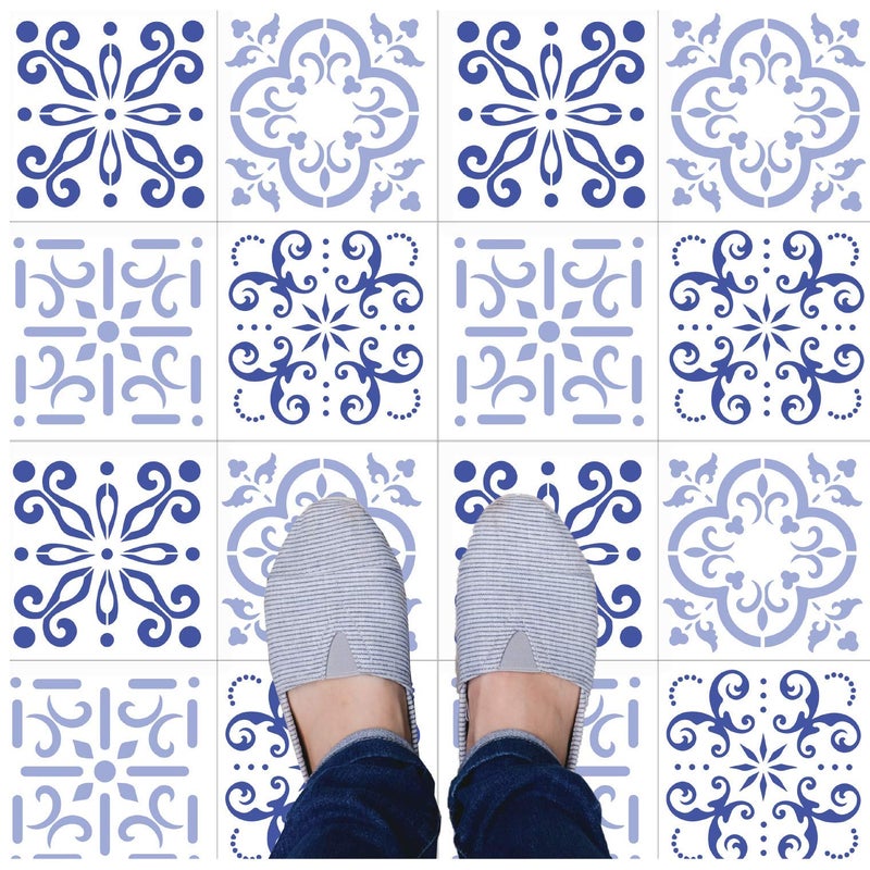 I Like That Lamp Pack of 4 Tile Stencil Set (6 x 6 inches), Mexican Pattern, Reusable Stencils for Painting Floors/Walls/Furniture, Fits 6â€ x 6â€ Tiles, DIY Talavera Mosaic Home Decor, Made in USA - Image 4