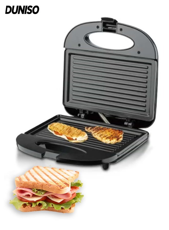 DUNISO Sandwich Maker，2 Slice Grill Maker，Personal Breakfast Bread Toaster， Non Stick，for Making Sandwiches, Bread Toast，Black - Image 1