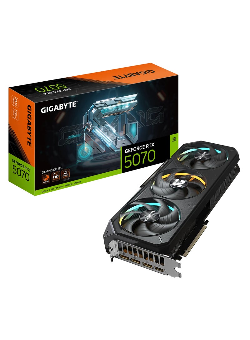 GIGABYTE GeForce RTX™ 5070 GAMING OC 12G - 12GB GDDR7, 28 Gbps, 192-bit, PCI-E 5.0, DLSS 4, 7680x4320 Resolution, WINDFORCE Cooling, Dual BIOS, RGB Halo, DisplayPort 2.1a x3, HDMI 2.1b x1, ATX Form Factor | GV-N5070GAMING OC-12GD Black - Image 1