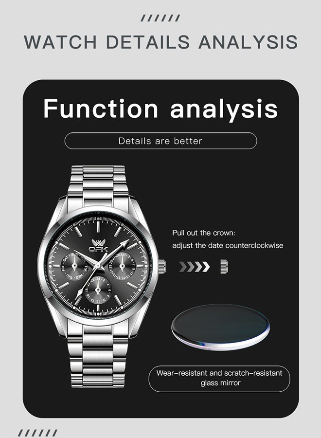 OPK Watches, Fashionable and Casual Men's Watch, Luminous Waterproof Quartz Watch, Men's Watch, 6024, Black Dial - Image 3