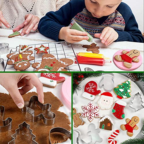 Q-BAKER Christmas Cookie Cutters, 8Pcs Winter Holiday Cookie Cutter Set, Stainless Steel Metal Cutter with Gingerbread Men,Christmas Tree,Snowflake, Candy Cane, Angel, Santa Face,Stocking,Mitten - Image 4