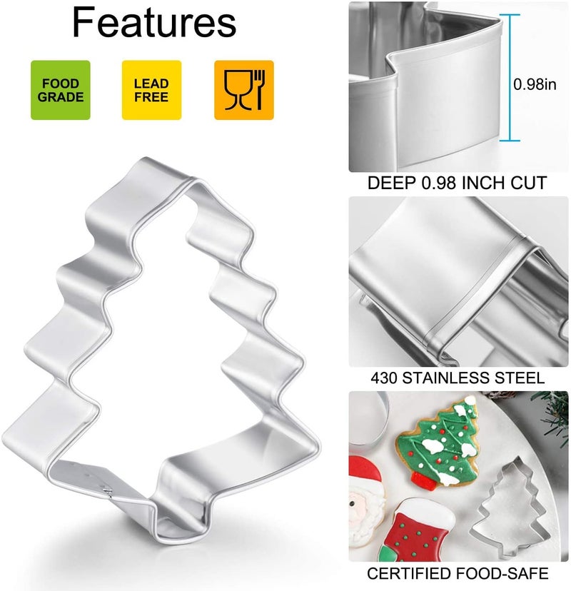 Q-BAKER Christmas Cookie Cutters, 8Pcs Winter Holiday Cookie Cutter Set, Stainless Steel Metal Cutter with Gingerbread Men,Christmas Tree,Snowflake, Candy Cane, Angel, Santa Face,Stocking,Mitten - Image 5