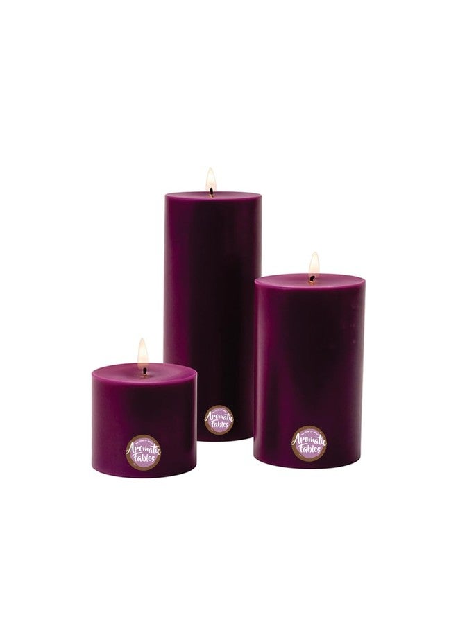 FIRSTROW First Row Aromatic Fables Charley Scented Purple Color Pillar Wax Candles with Fiber Tray Stand |Size: 4x3x2 Inch, Set of 3 - Image 1