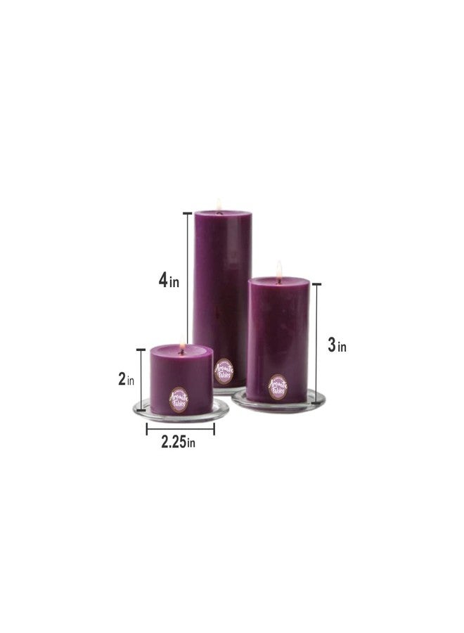 FIRSTROW First Row Aromatic Fables Charley Scented Purple Color Pillar Wax Candles with Fiber Tray Stand |Size: 4x3x2 Inch, Set of 3 - Image 2