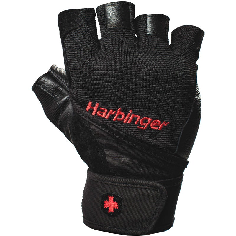 Harbinger قفازات رفع الأثقال هاربيجر برو مع أشرطة معصم مبطنة بجلد مثقوب (زوج)، متوسط، أسود - Image 1