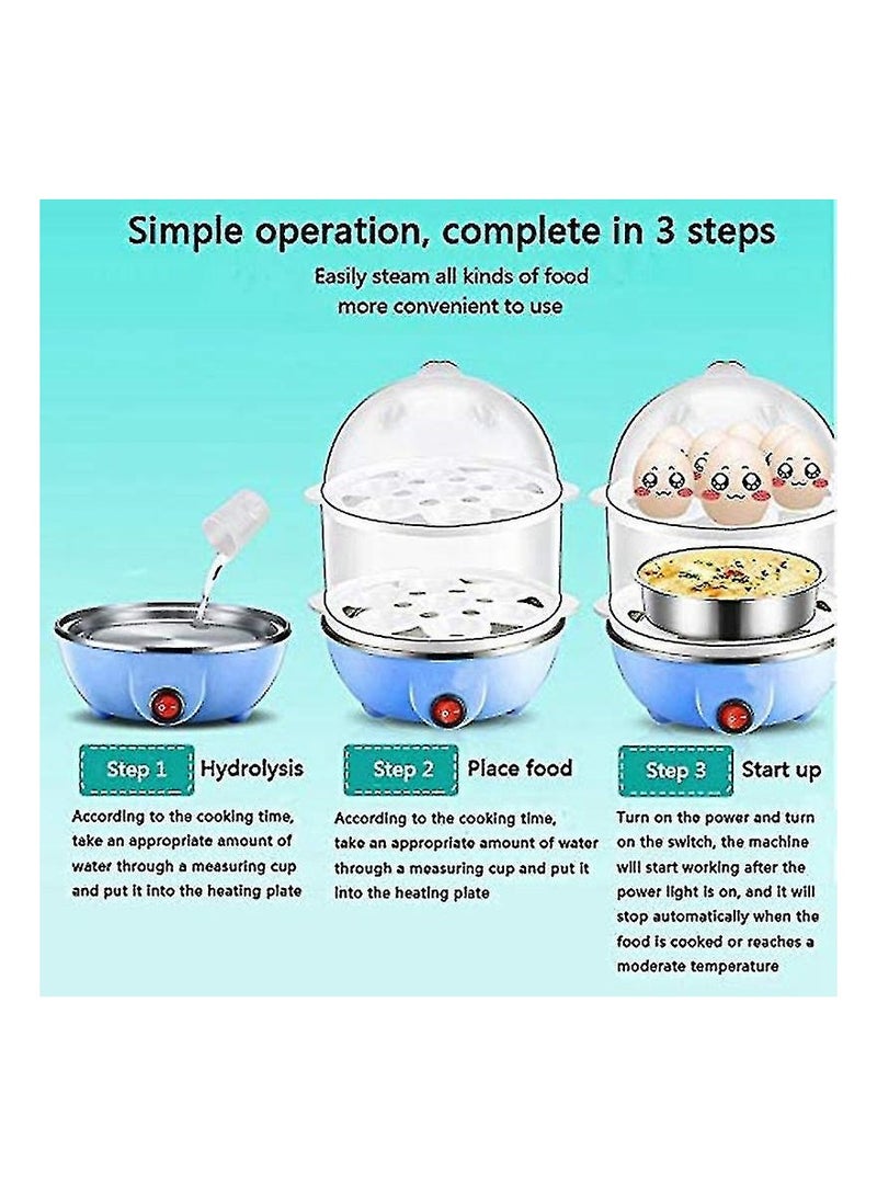 350W Electric Rapid Egg Cooker / Boiler for Easy-To-Peel Soft, Medium or Hard Boiled Eggs, Double Layer x 7 Egg Capacity with Auto Shut Off Feature - Blue  - Image 2